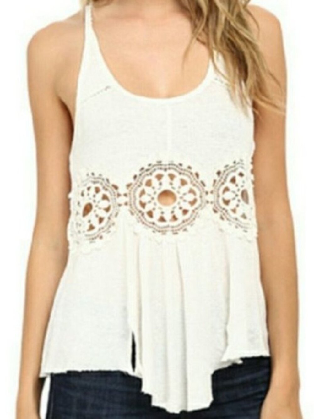 Free People White Sundial Crochet Tank